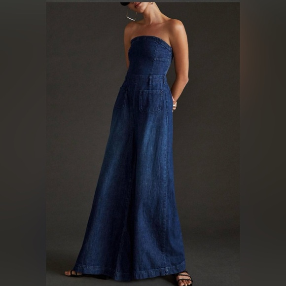 Pilcro Pants - Pilcro Dark Blue strapless jumpsuit
